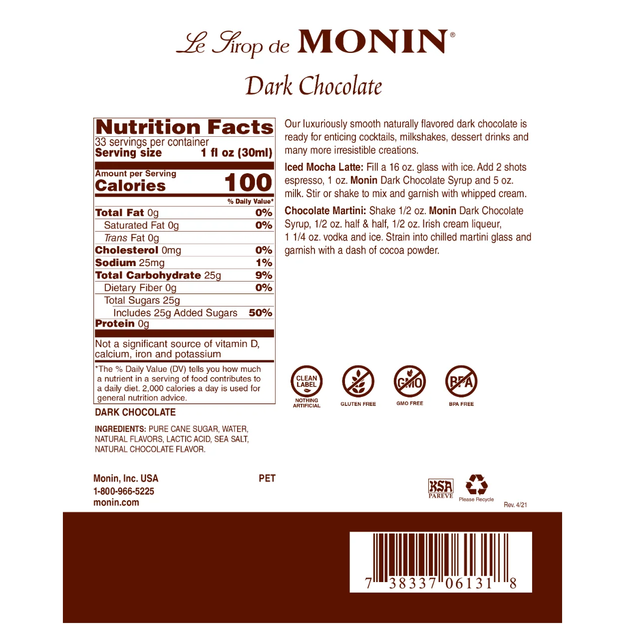 Monin Dark Chocolate Syrup Bottle - Image 2