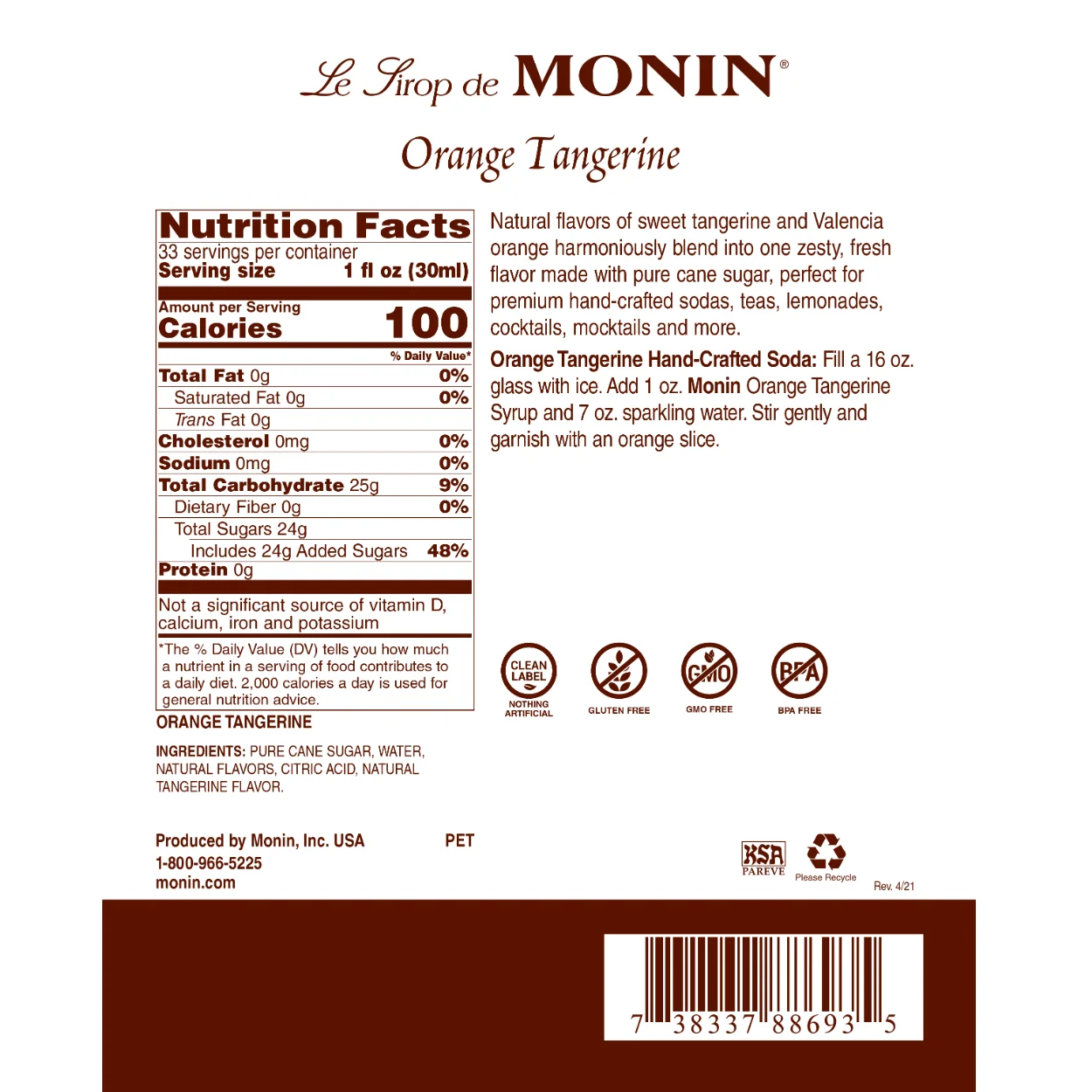Monin Orange Tangerine Syrup Bottle - Image 2