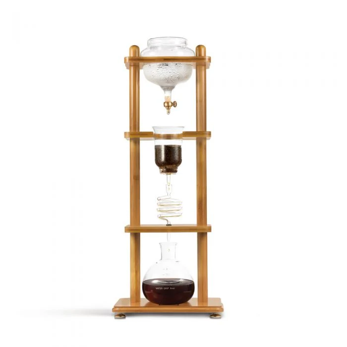 Yama Glass 6-8 Cup Cold Drip Maker Straight Bamboo Wood Frame Brewer