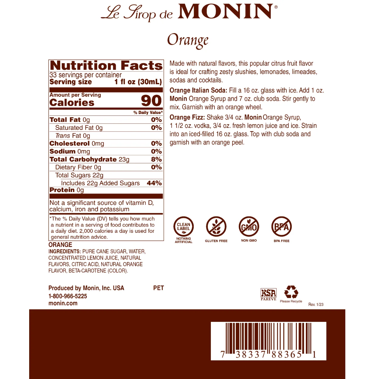 Monin Orange Syrup Glass - Image 2