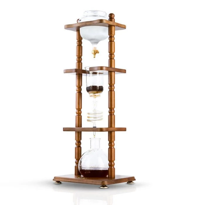 Yama Glass 6-8 Cup Cold Drip Maker Curved Brown Wood Frame Brewer