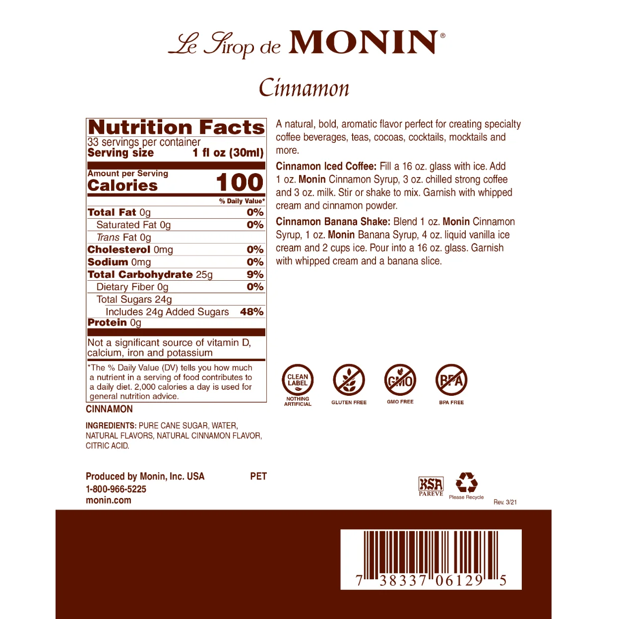 Monin Cinnamon Syrup Coffee - Image 2