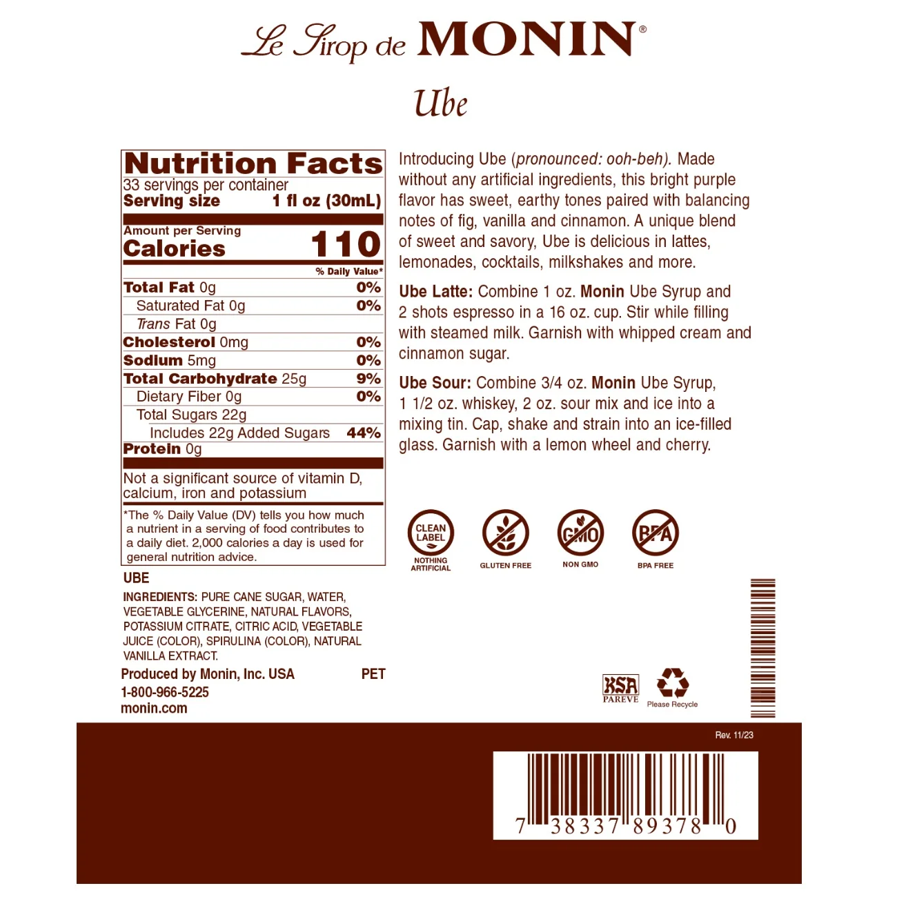 Monin Ube Syrup Bottle - Image 2