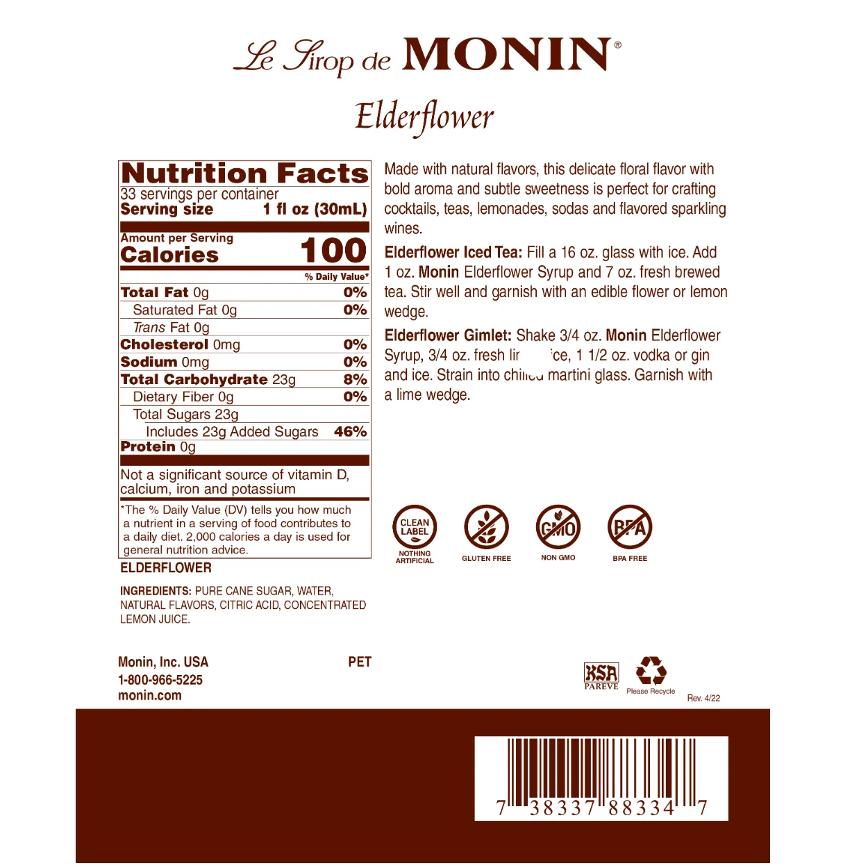 Monin Elderflower Syrup Tea - Image 2
