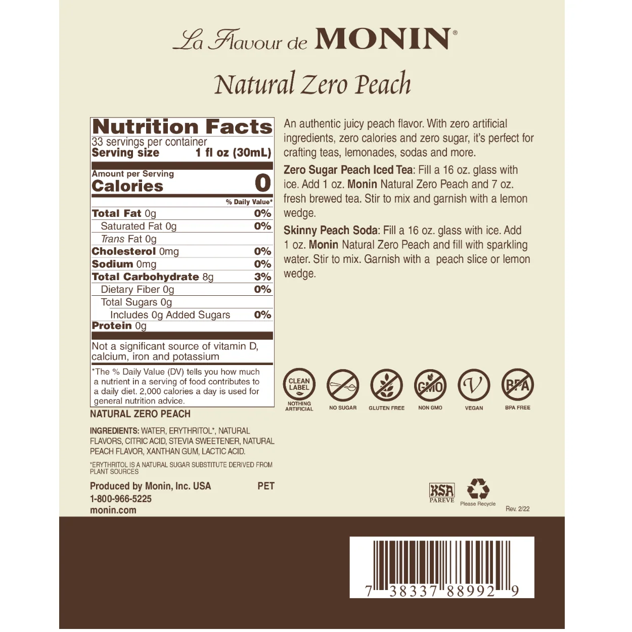 Monin Natural Zero Peach Tea - Image 2